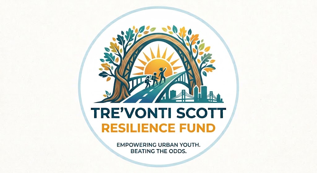 Tre'Vonti Scott Resilience Fund original supplied logo showing the tree arch, rising sun, students, bridge and city skyline